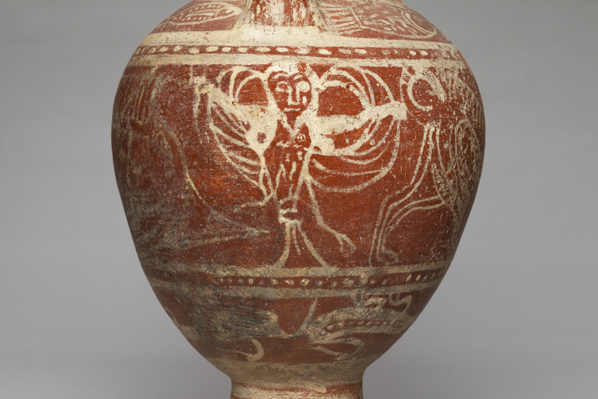 Anfora “white-on-red” con avventura marina, dettaglio con figura di sirena